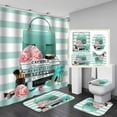 thumbnail image 1 of 4PCS Silver and White Striped Shower Curtain Sets with Rugs, Waterproof Fabric Shower Curtain, Positive Quotes Teal High Heels Mint Green Floral Perfume Makeup Modern Fashion Bathroom Decor, 1 of 7