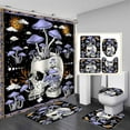 thumbnail image 1 of 4PCS Skull Couple Shower Curtain Sets With Rugs, Waterproof Fabric Black Shower Curtain, Goth Scary Spooky Skeleton Lovers Red Rose Green Leaf Floral Inspirational Quotes Gothic Bathroom Decor, 1 of 7