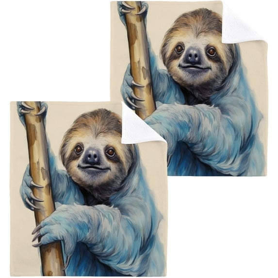 4PCS Sloth on The Branch Towels Cotton Washcloths Set,Quick Drying & Absorbent Soft Bathroom Hand Towel Lightweight & Portable Fingertip Towel Decor Gift