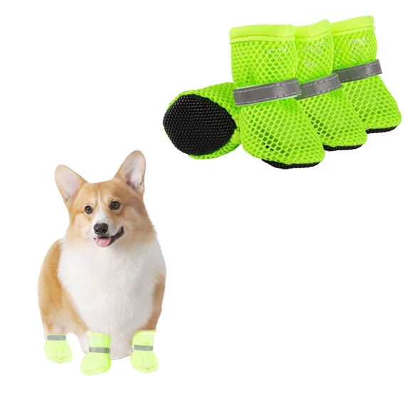 4PCS Small Dog Shoes, Breathable Mesh Boots,Summer Breathable Dog Boots Nonslip Sole Paw Protector for Small Medium Dogs (Green, L)