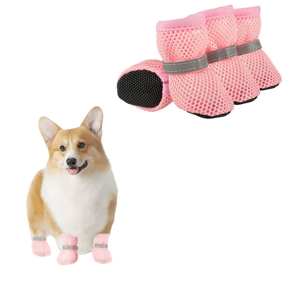 4PCS Small Dog Shoes, Breathable Mesh Boots,Summer Breathable Dog Boots Nonslip Sole Paw Protector for Small Medium Dogs (Pink, M)