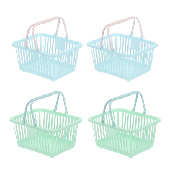 4PCS Small Plastic Basket,Mini Storage Basket Grocery Tiny Shopping Baskets with Handles Organizer Filtered Water for Organizing Toys Eggs Fruits Veggies Snacks,Blue Green