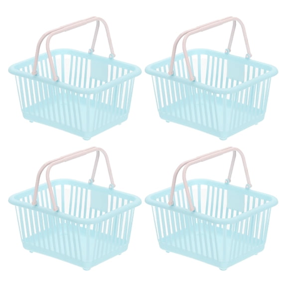 4PCS Small Plastic Basket,Mini Storage Basket Grocery Tiny Shopping Baskets with Handles Organizer Filtered Water for Organizing Toys Eggs Fruits Veggies Snacks,Blue