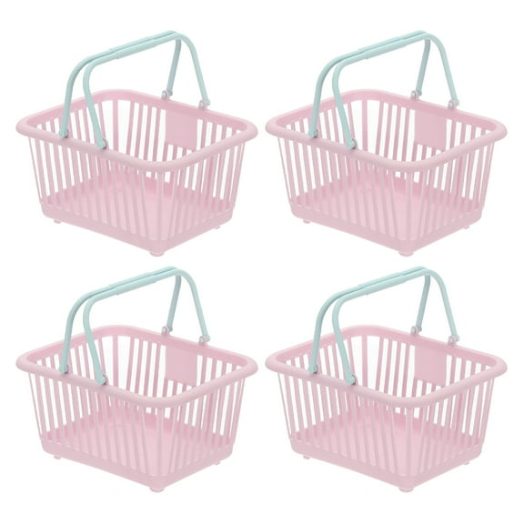 4PCS Small Plastic Basket,Mini Storage Basket Grocery Tiny Shopping Baskets with Handles Organizer Filtered Water for Organizing Toys Eggs Fruits Veggies Snacks,Purple