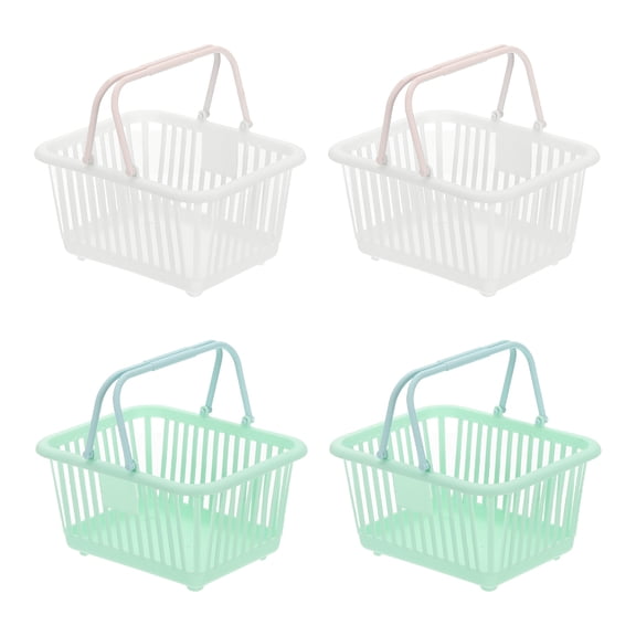 4PCS Small Plastic Basket,Mini Storage Basket Grocery Tiny Shopping Baskets with Handles Organizer Filtered Water for Organizing Toys Eggs Fruits Veggies Snacks,White Green