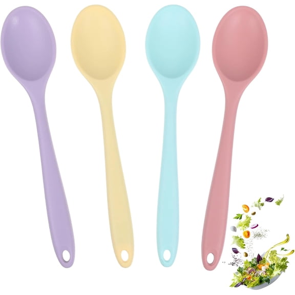 4PCS Small Silicone Spoon,Heat Resistant Mini Silicone Spoon, 7.87'' Silicones Spoons Small, for Stirring, Baking & Mixing, Dishwasher Safe, 4 Colors