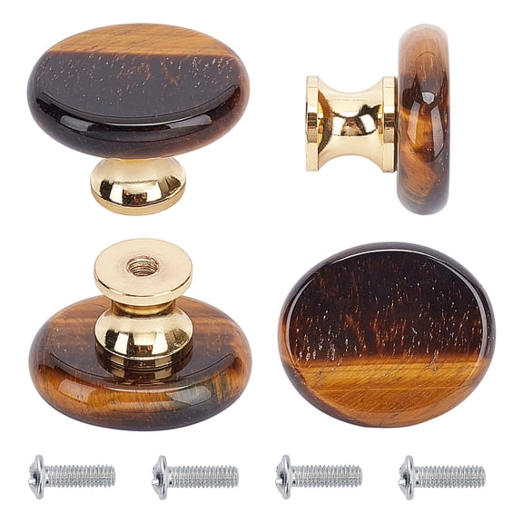 4PCS Small Tiger Eye Knob Handmade Dresser Knobs Drawer Pulls Natural Stone Cabinet Knobs Vintage Decorative Handles with Mounting Screws