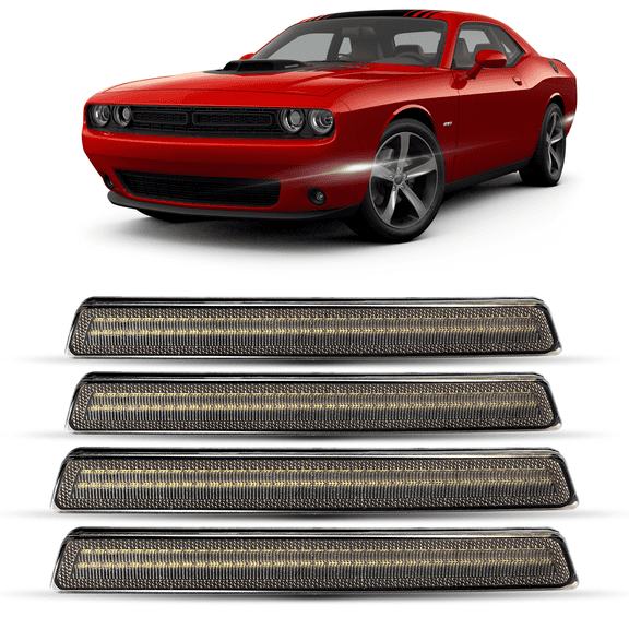 4PCS Smoked Lens Amber Red LED Side Marker Lights for 2015-2023 Dodge Challenger
