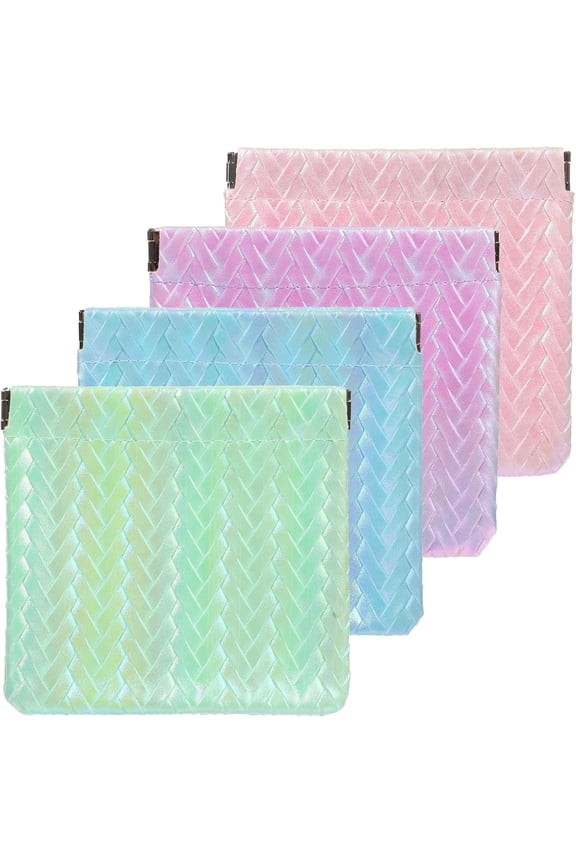 4PCS Snap Closure Pouches, Gradient Leather Pocket Cosmetic Pouch Organizer, Portable Travel Pouchic for Cosmetics Earphones Jewelry (Glitter)