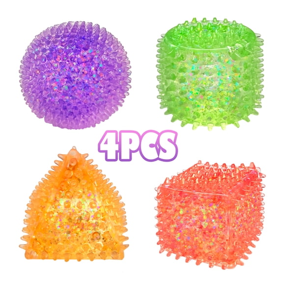 4PCS Soft Spiky Geometric Squeeze Toy for Kids Adults, Slow Rebound Anxiety Stress Ball Built-in Sequins, Sensory Toy Autism ADHD Anxiety, Home Office Fidget Toys