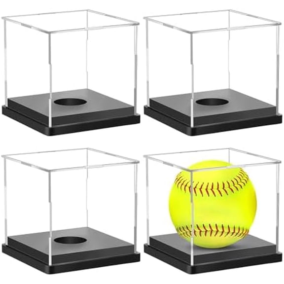 4PCS Softball Display Case Acrylic Clear Display Box Baseball Tennis Golf Protected Stand for Signed Memorabilia Large 12 Inch Sports Game Ball Storage Box