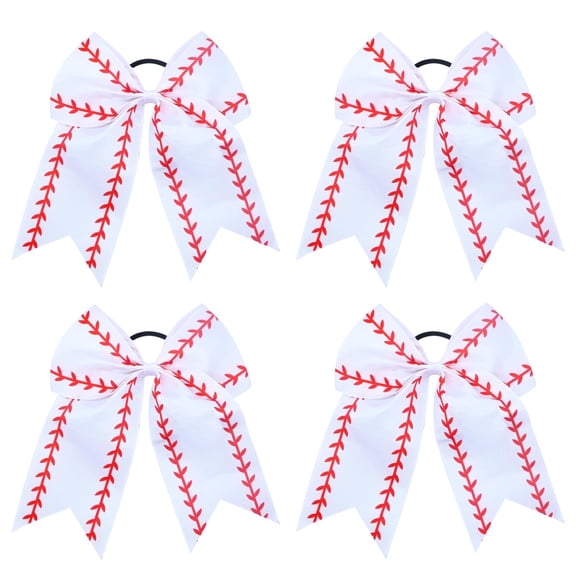 4PCS Softball Hair Bows 8" Game Day Baseball Cheer Bows Big Elastics Hair Ties Bands Ponytail Holder Ribbon Accessories Cheerleading Cheerleader Team Girls Sports Player Gift