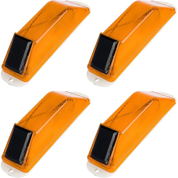 4PCS Solar LED Flashing Warning Lights, IP54 Waterproof Light-Controlled Beacon Lamps for Construction Traffic Safety
