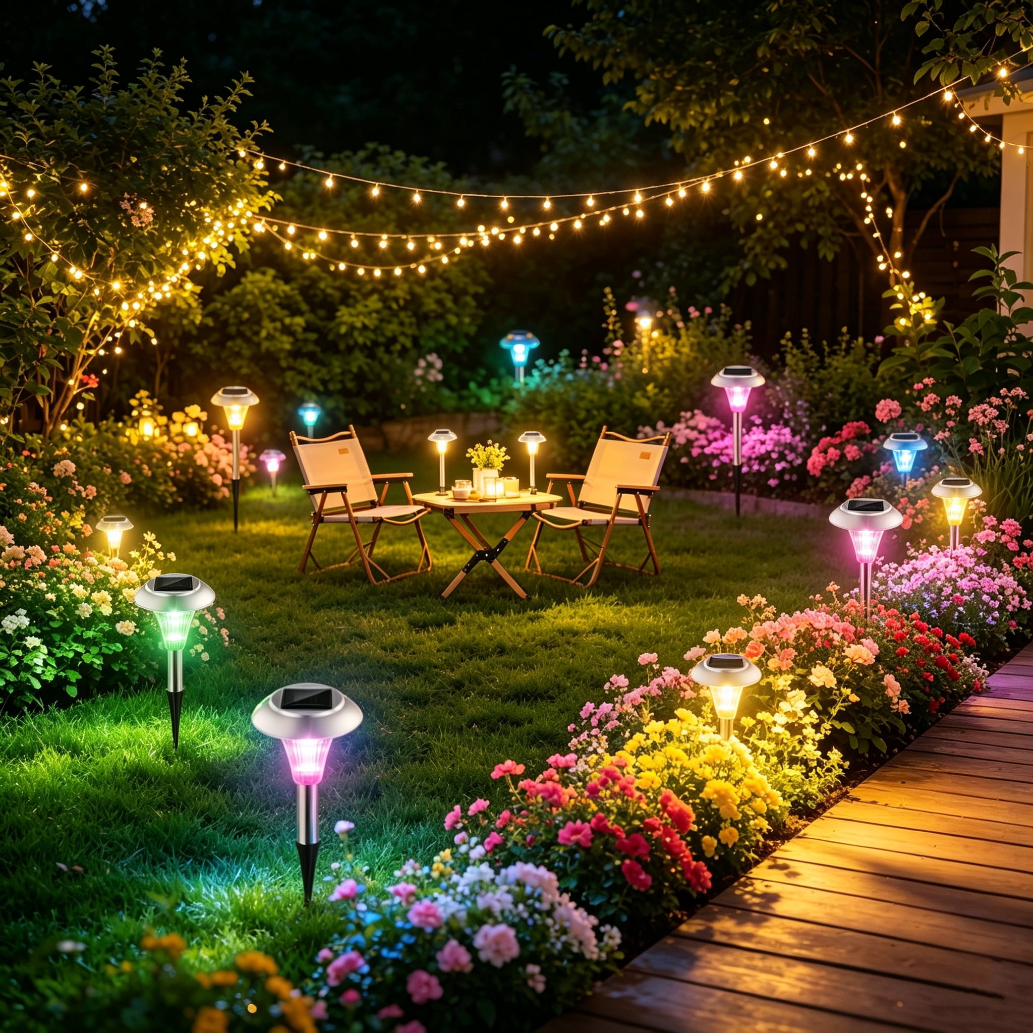 4PCS Solar Powered Color Changing Path Lights, IP44 Waterproof Auto Dusk‑to‑Dawn LED Lights for Garden, Yard, Driveway and Patio Decoration