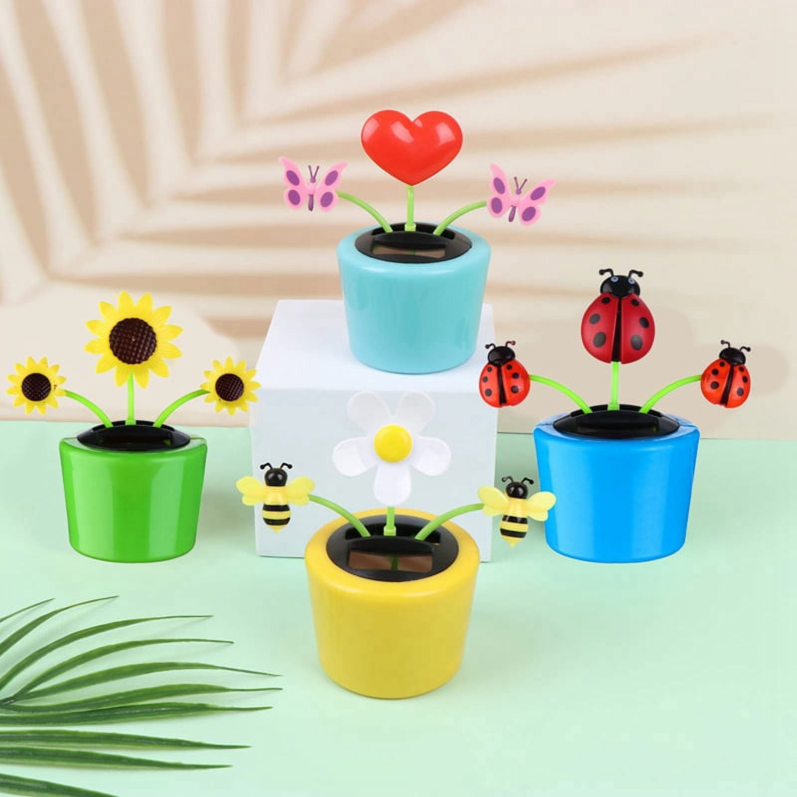 4PCS Solar Powered Dancing Bee \u0026 Sunflower Toys, Animated Bobblehead Dancer for Home, Office, \u0026 Car ABS