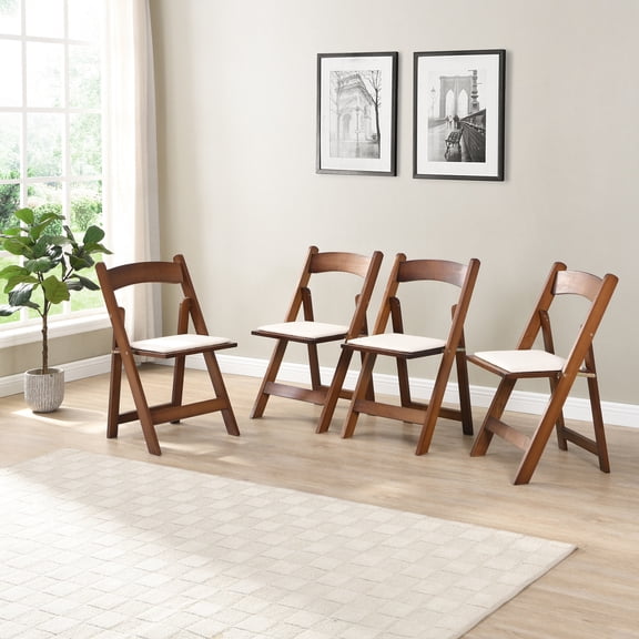 4PCS Solid Wood Chairs - Soft PU Leather Cushion - Wedding and Indoor Events - Space - saving Storage
