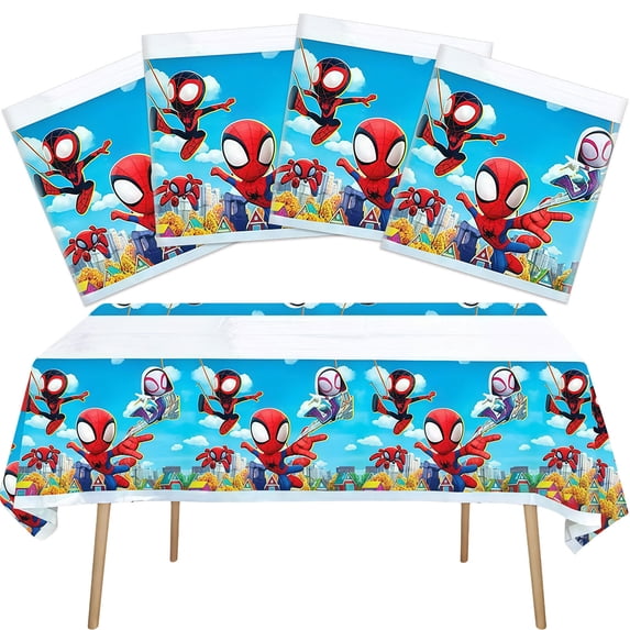 4PCS For Spidey and His Amazing Friends Themed Tablecloths Rectangular Birthday Party Decorations,Disposable Waterproof Tablecloth 70.9×42.5 Inch for Celebration Parties Supplies for Boy Girls