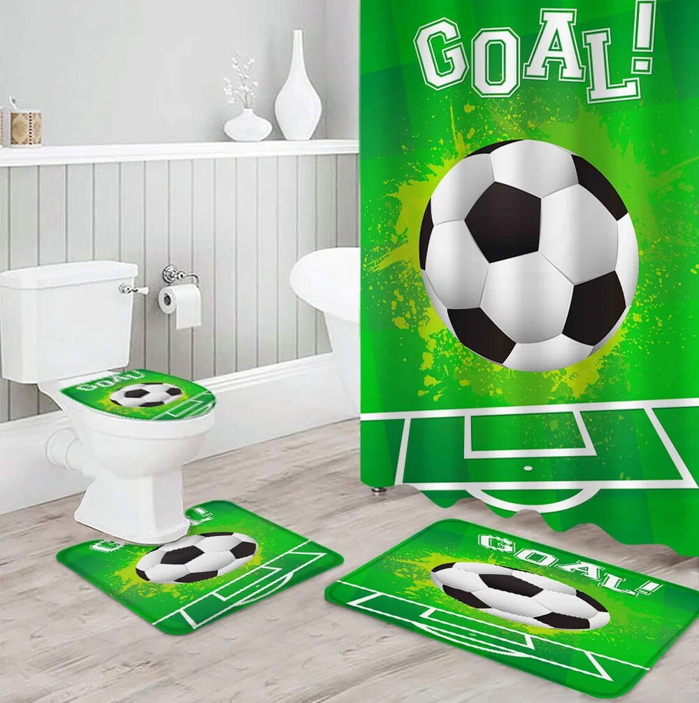 4PCS Sports Shower Curtain Set American Football Stadium Arena 50 Yard