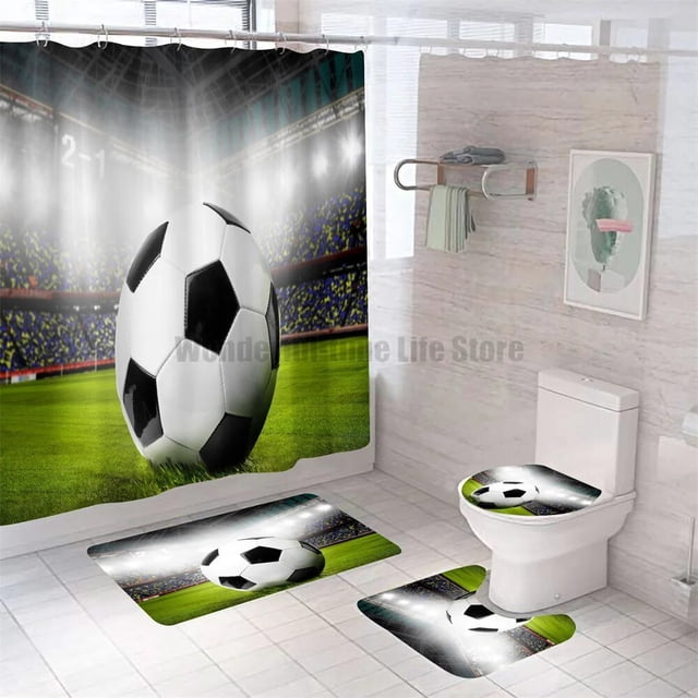 4PCS Sports Shower Curtain Set American Football Stadium Arena 50 Yard