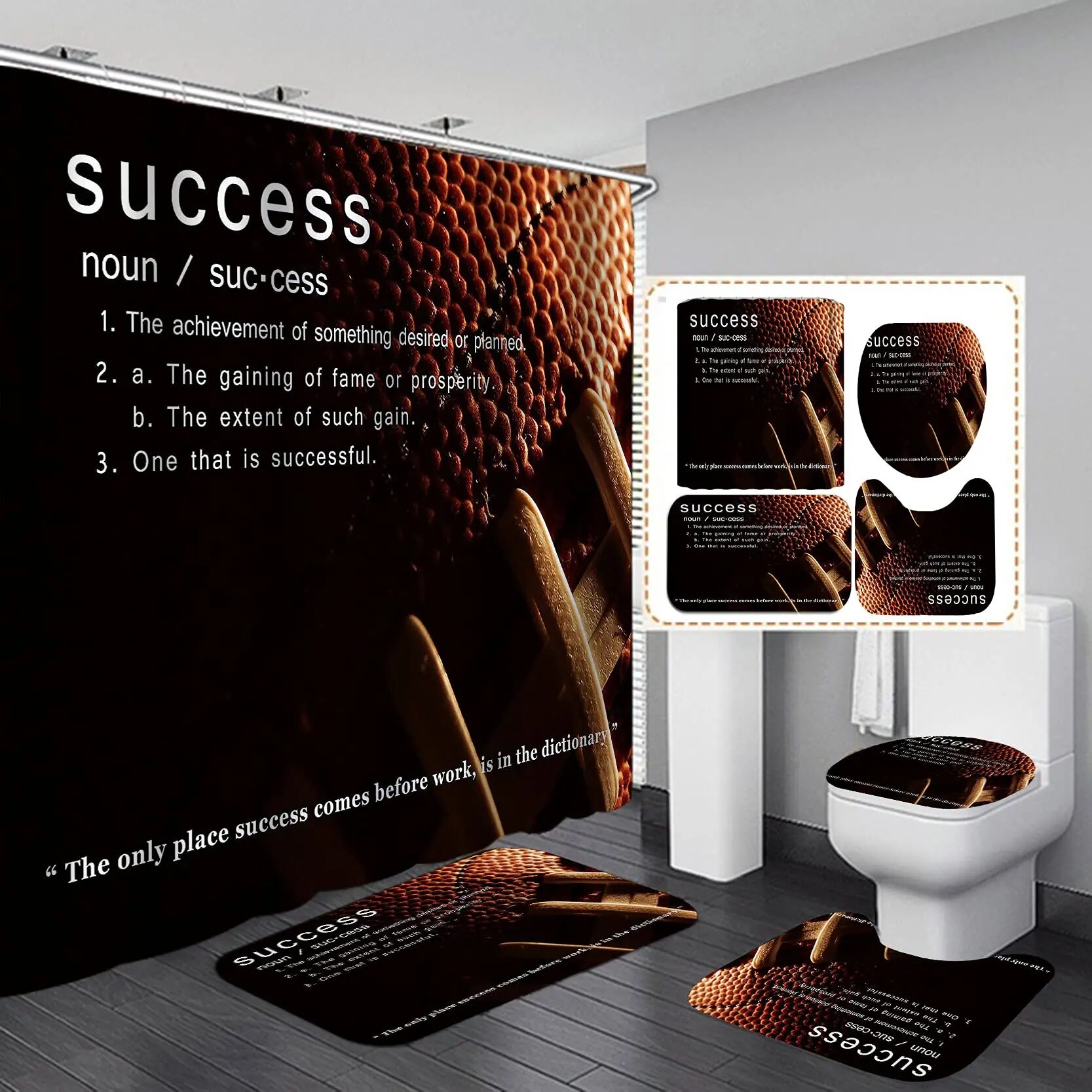 4PCS Sports Shower Curtain Set American Football Stadium Arena 50 Yard