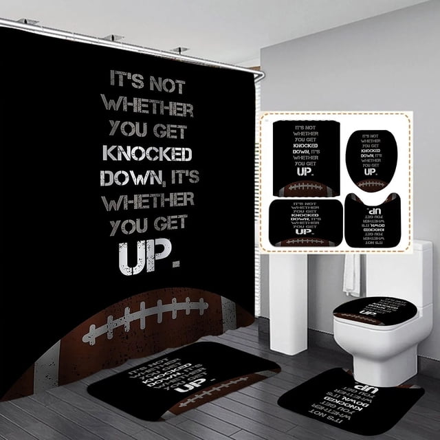 4PCS Sports Shower Curtain Set American Football Stadium Arena 50 Yard