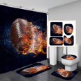 4PCS Sports Shower Curtain Set with Rugs, Baseball Inspirational Quote