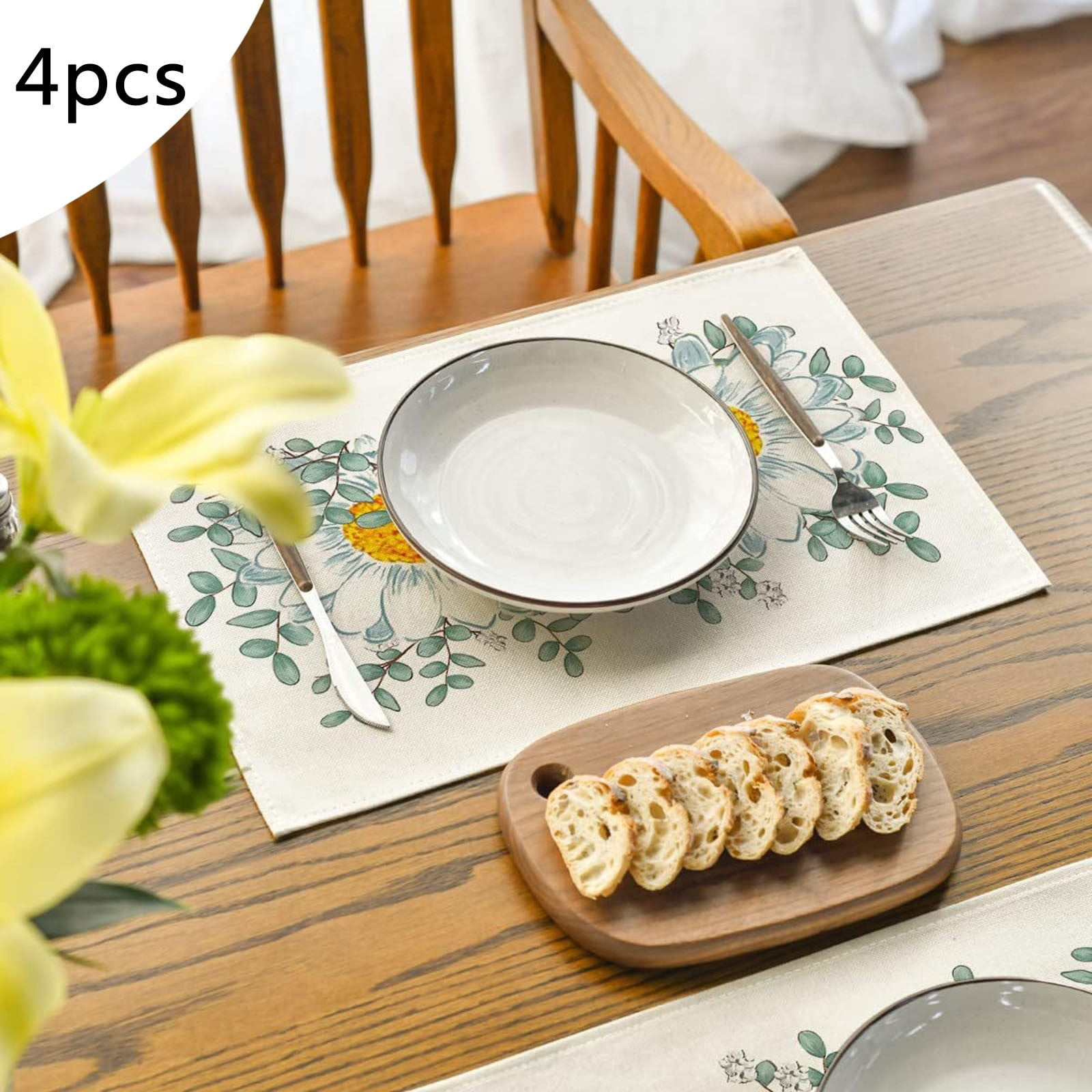 4PCS Spring Green Flowers Running Chrysanthemum Western Placemat Linen