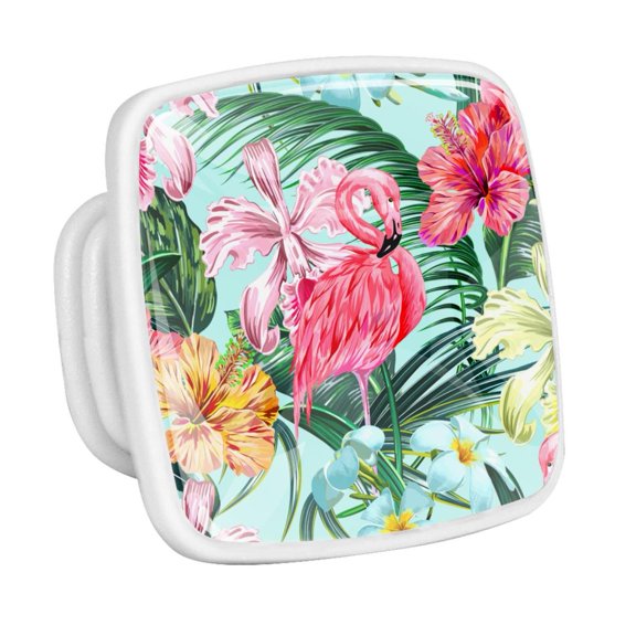 4PCS Square Cabinet Fluorescence Knob Glowing in the Dark Furniture Drawer Pulls Handle with Screws Flamingo