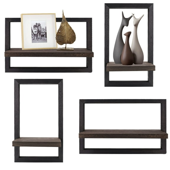 4PCS Square Floating Shelves Framed, Black Decorative Shelf for Wall, Wall Decor for Home and Kitchen, Practical Wall Art , Home Decorations, Living Room Storage