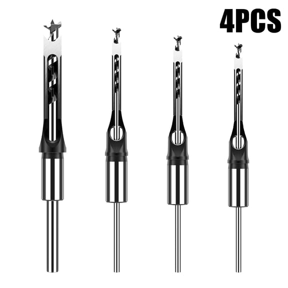 4PCS Square Hole Drill Bit,Woodworking Mortiser Drill Bit Set for Mortise and Tenon Machine,Bearing Steel Mortiser Bits-1/4",5/16",3/8",1/2"
