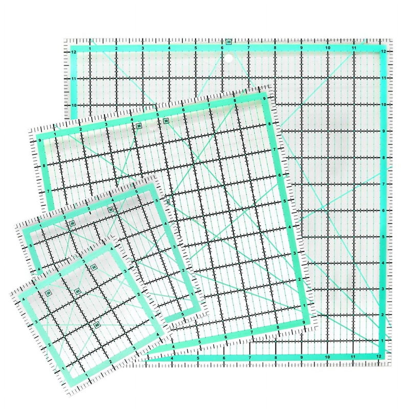 4PCS Square Quilting Ruler (12.5/9.5/6/4.5Inch) Sewing Acrylic Ruler Anti-Slip Ruler DIY Quilting Tools