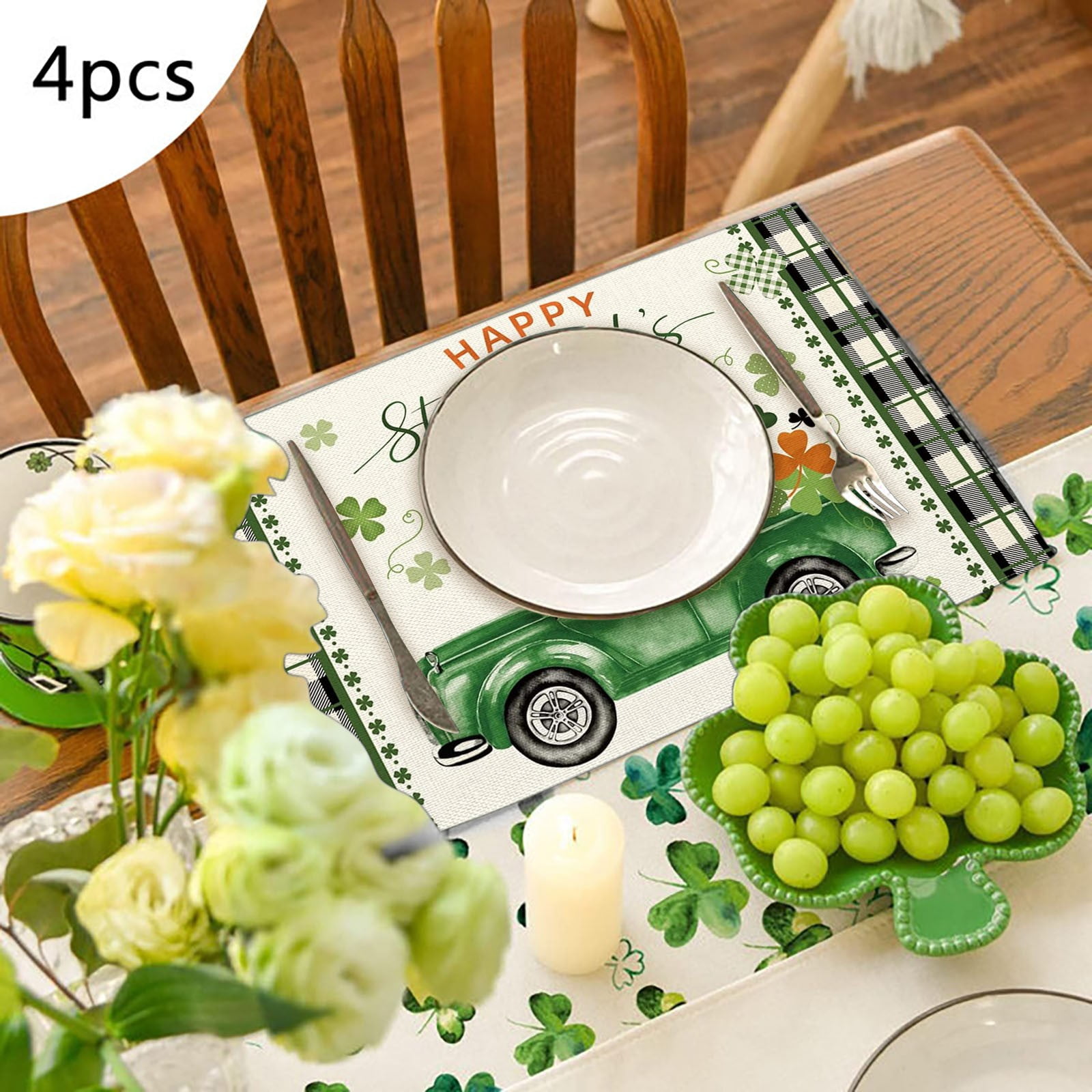 4PCS St. Patrick's Day Placemat Green Table Decoration Non Slip