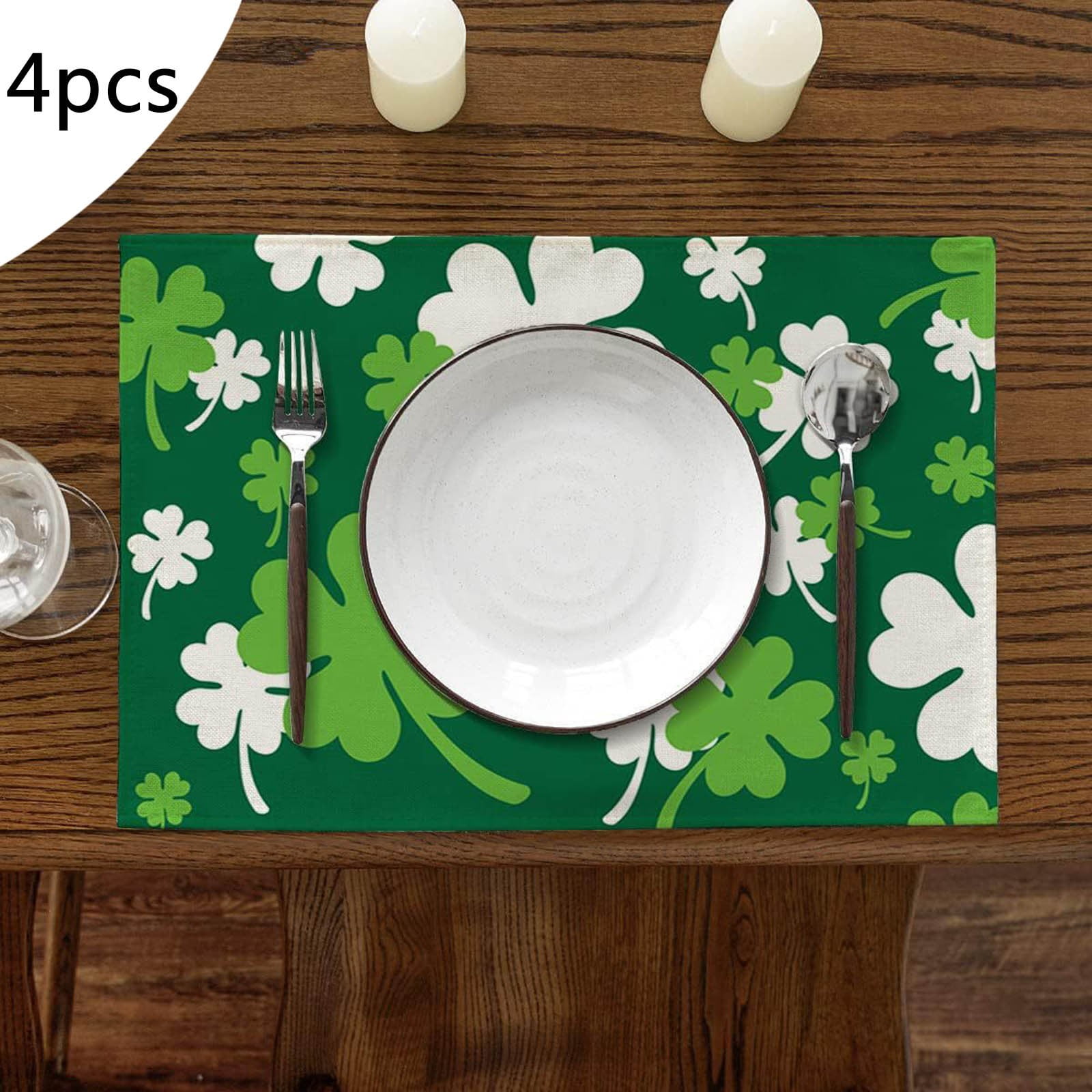 4PCS St. Patrick's Day Western Placemat Green Table Decoration Non Slip