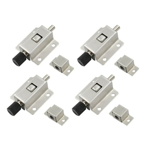 4PCS Stainless Steel Automatic Spring Latch Door Lock Sliding Cabinet Bolt for Home Security Silver 40MM 81MM