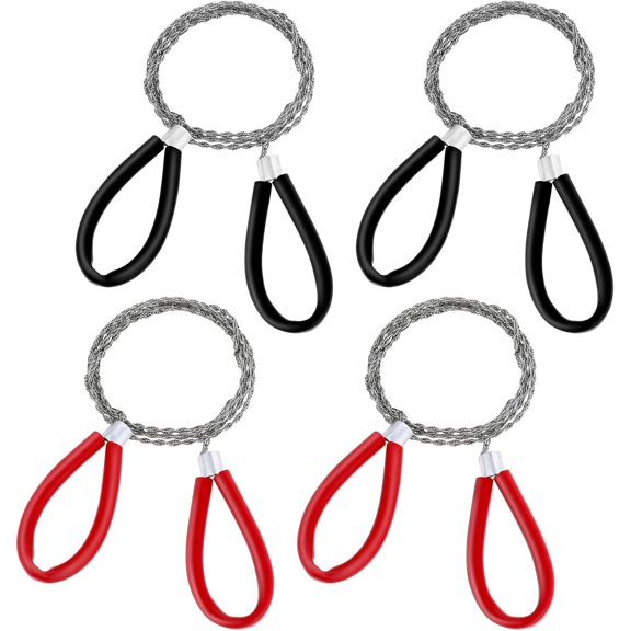 4PCS Stainless Steel Cable Saw, Metal Wire Saw, Hand Pocket String Rope Saws, Emergency Survival Rope Cutting Tools, PVC Pipe Cutting Tool for Wood, Camping, Hiking, Outdoor Activities (Red, Black)