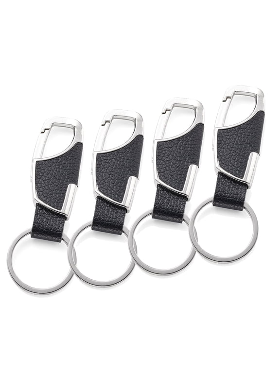 4PCS Stainless Steel Key Chain with Leather Heavy Duty Home Office Car Keychain with Key Ring Key Holder for Men and Women- Black
