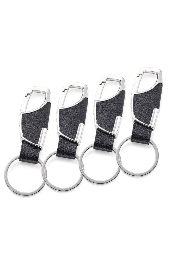 4PCS Stainless Steel Key Chain with Leather Heavy Duty Home Office Car Keychain with Key Ring Key Holder for Men and Women- Black