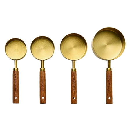 4PCS Stainless Steel Measuring Spoons and Cups Set with Wood Handle Versatile Measurement Tools for Cooking and Baking Easy to Clean and Store