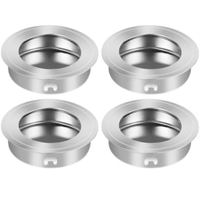 4PCS Stainless Steel Recessed Flush Pull Handles for Sliding Doors and Cabinets, Round Finger Edge Knobs, Brushed Silver Finish, 40mm Outer Diameter, 35mm Mount Hole, Hardware Set