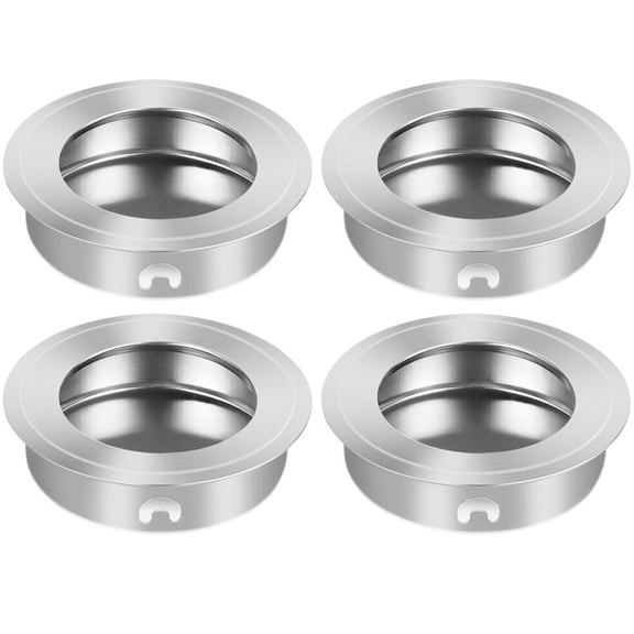 4PCS Stainless Steel Recessed Flush Pull Handles for Sliding Doors and Cabinets, Round Finger Edge Knobs, Brushed Silver Finish, 40mm Outer Diameter, 35mm Mount Hole, Hardware Set