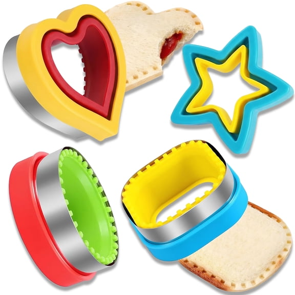4PCS Stainless Steel Sandwich Cutter & Sealer Set, Kids Lunch Bread Decruster, DIY Fruit Cookie Molds for Boys Girls