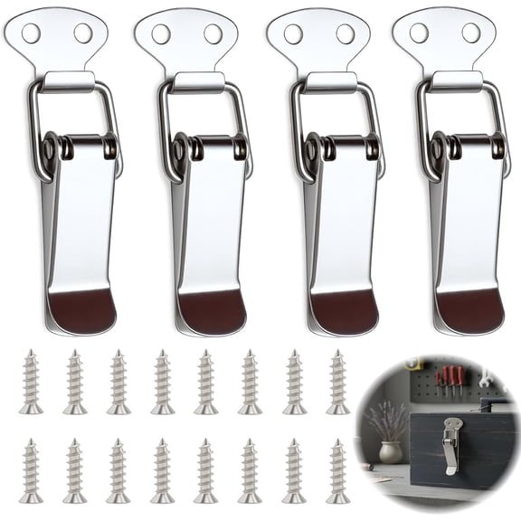 4PCS Stainless Steel Tension Clasp with Screws, 56mm Spring Toggle Latch Hasp Catch Clamp Clip, Heavy Duty Box Closure Lock for Toolbox Drawer Cabinet Chest Case Trunk Furniture Fastener Clip Silver