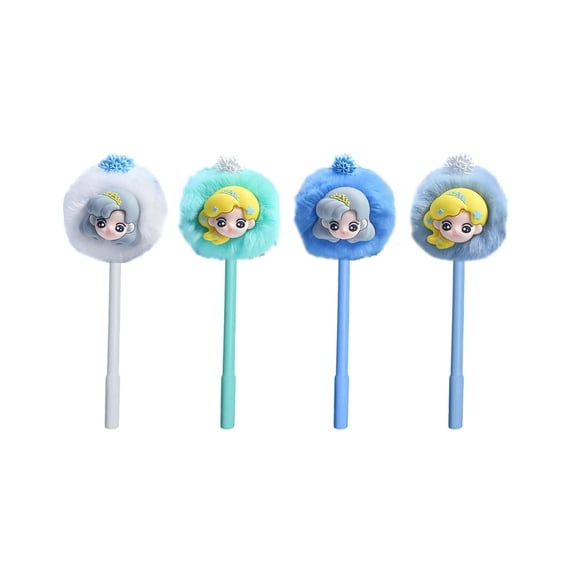 4PCS Stationery Set with Plush Gel Pens Cute Character Design, Fun Desk Decor & Stress-Relief Fidget Toys for Office, Study, or Creative Writing