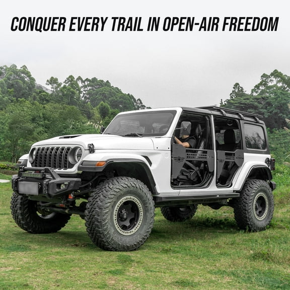 4PCS Steel Half Doors with Side View Mirrors for 2018-2026 Jeep Wrangler JL 4-Door & Gladiator JT, 1941 Tactical Molle Panel Design,