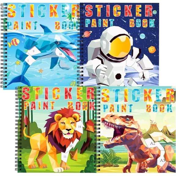 4PCS Sticker for Kids Ages 4-10,Dinosaur Astronaut Ocean Animals Designs Paint by Stickers,Sticker by Numbers,Party Birthday Gifts for Boys 4-10,Create 40 Pictures at a Time