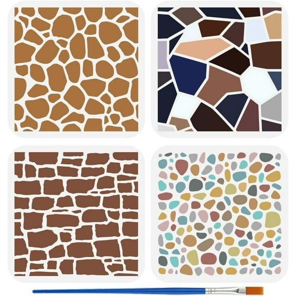4PCS Stone Grain Stencils for Painting with Brush 5.9x5.9inch Reusable Irregular Pattern Template Hollowed Wall Art Stencil Plastic PET Daily Theme Template for Furniture Decoration colorful DIY