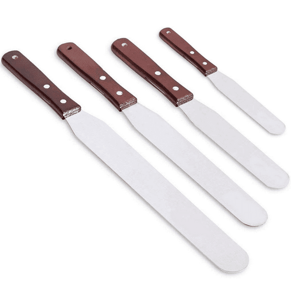 4PCS Straight Cake Icing Spatula Set 4 6 8 10 Professional Stainless Steel Cake Decorating Frosting Spatulas with Wooden Handle