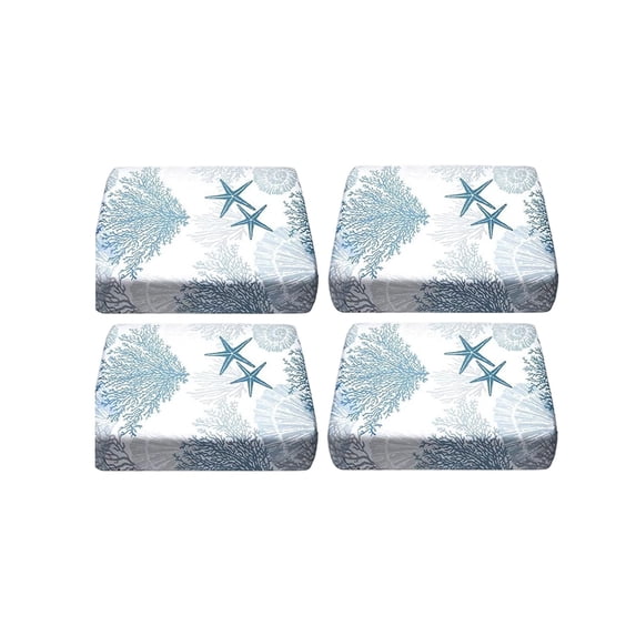 4PCS Stretch Printed Patio Seat Cushion Slipcover, Waterproof Elastic Outdoor Furniture Cushion Cover, Floral Leaf Pattern Washable Protector for Garden Metal Rattan Chair Cushions 27.56x25.2 Inch