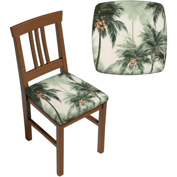 4PCS Stretch Seat Covers Set, Tropical Palm Trees Chair Covers for Dining Room, Square Chair Seat Slipcovers with Ties, Removable Washable Chair Protector Seat Cover for Kitchen Office