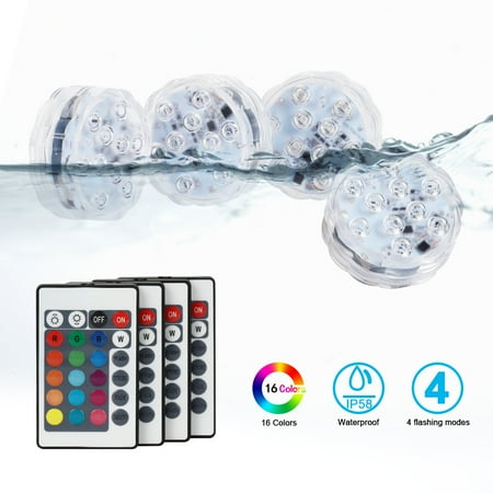 4PCS Submersible LED Lights Remote Control 16 Colors for Aquarium Pool Pond